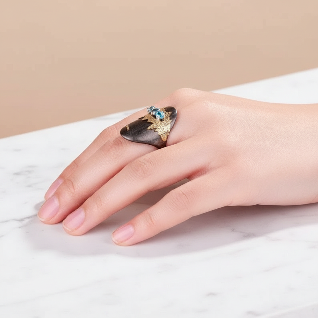 Artisan 925 Sterling Silver Blue Topaz Statement Ring