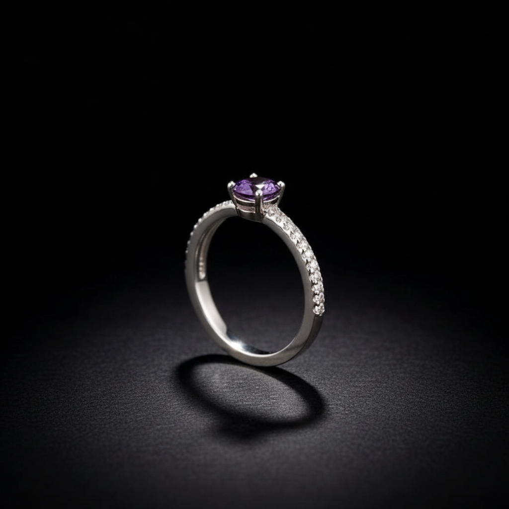 Sterling Silver Pear Shaped Purple Amethyst Ring