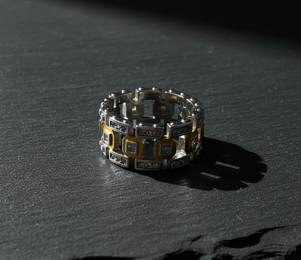 Men's Mechanical Hollow Two Tone Technology Ring