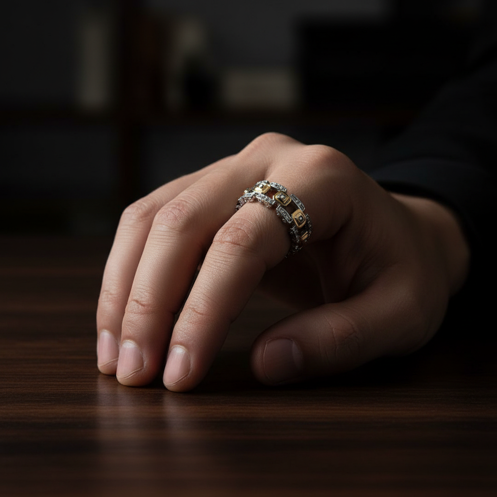 Men's Mechanical Hollow Two Tone Technology Ring