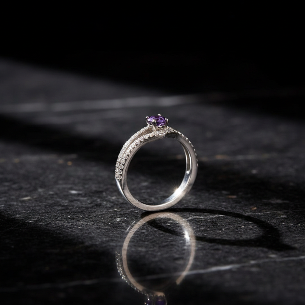 Sterling Silver Pear Shaped Purple Amethyst Ring