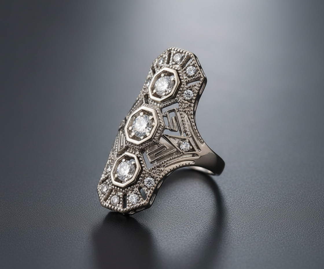 Vintage European Cut Art Deco Antique Silver Ring