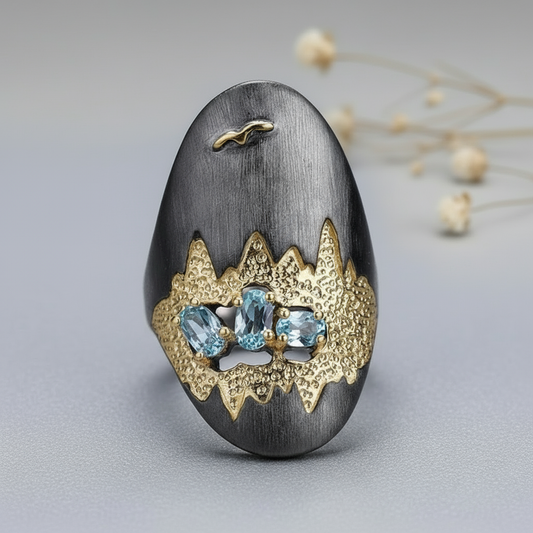 Artisan 925 Sterling Silver Blue Topaz Statement Ring