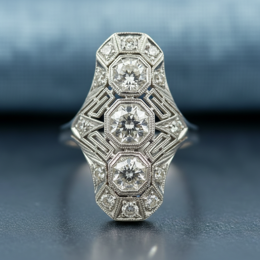Vintage European Cut Art Deco Antique Silver Ring