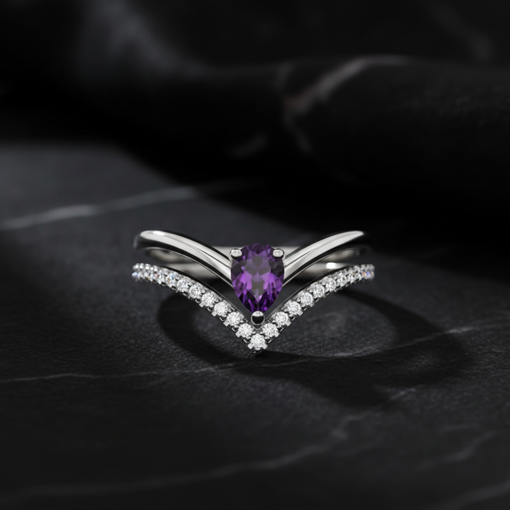 Sterling Silver Pear Shaped Purple Amethyst Ring