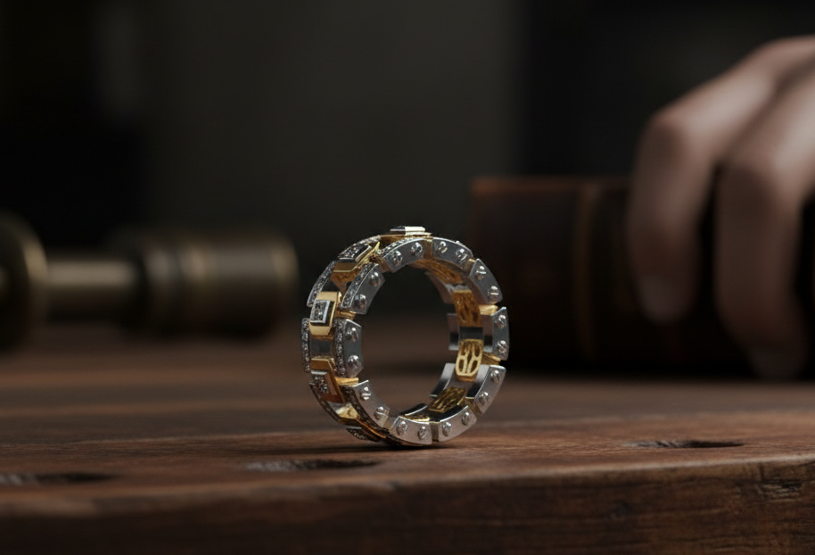Men's Mechanical Hollow Two Tone Technology Ring