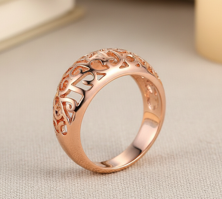 Hollow Flower Rose Gold Floral Ring