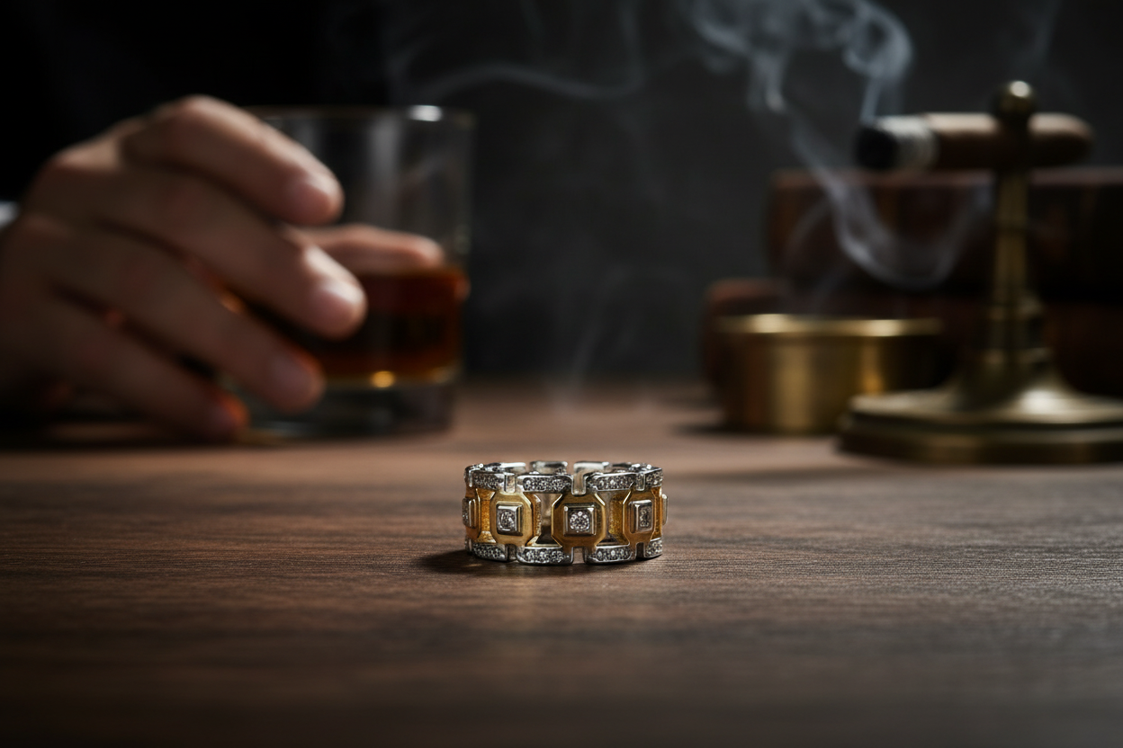 Men's Mechanical Hollow Two Tone Technology Ring