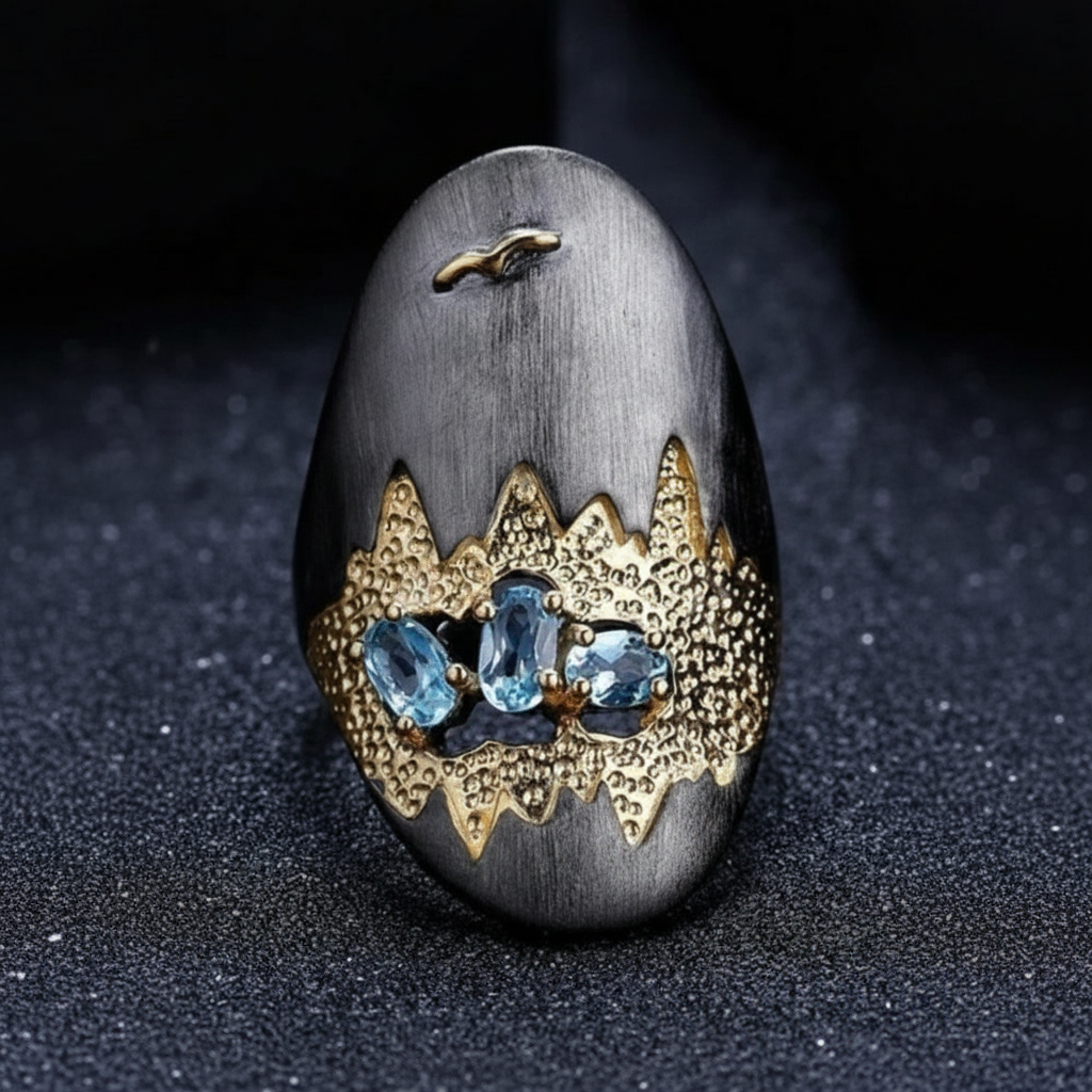 Artisan 925 Sterling Silver Blue Topaz Statement Ring