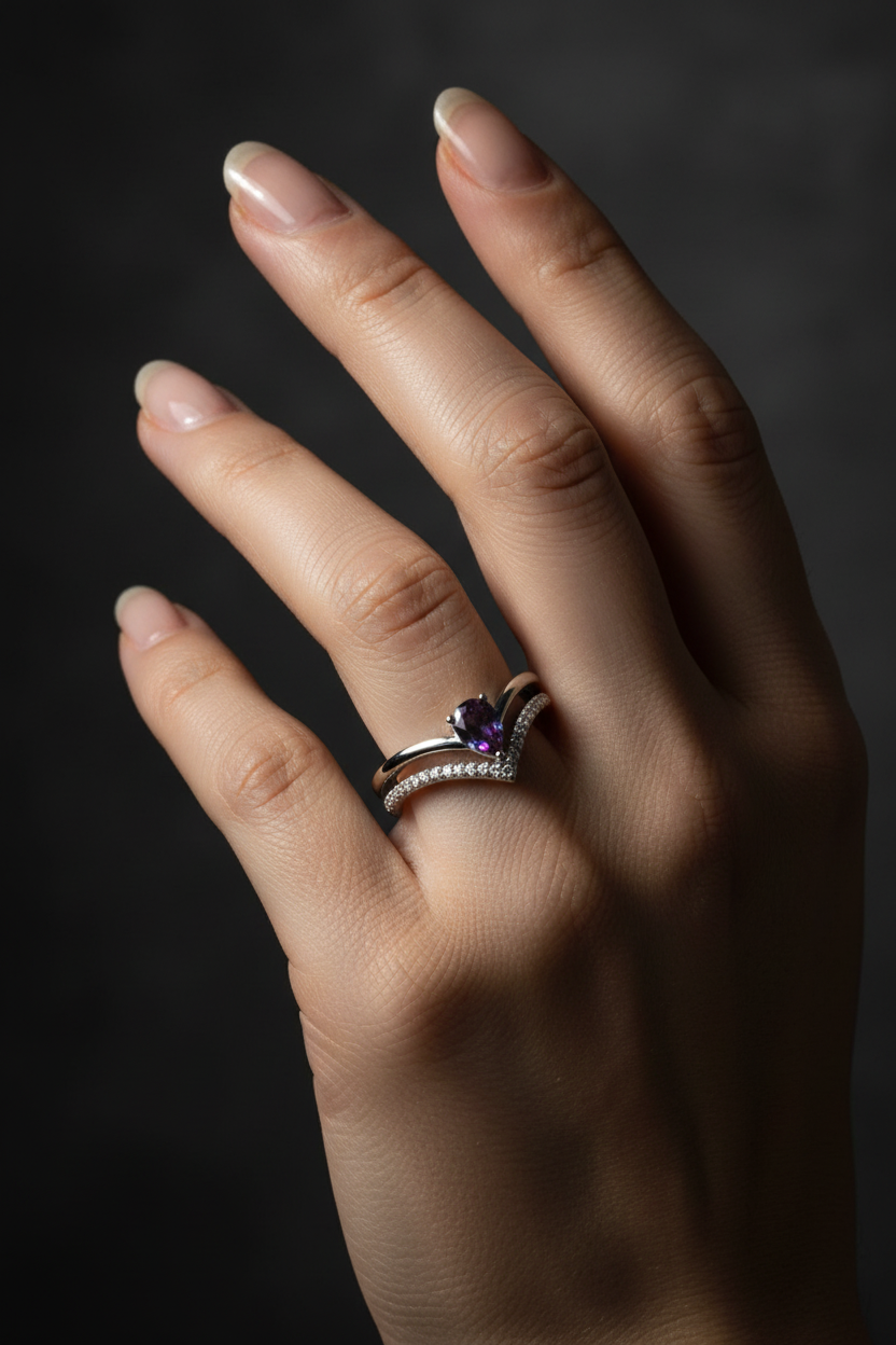 Sterling Silver Pear Shaped Purple Amethyst Ring