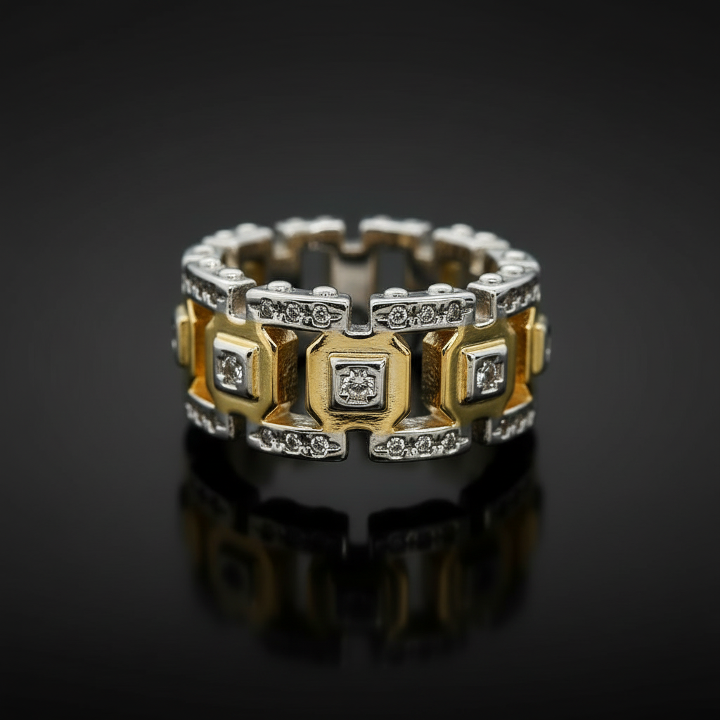 Men's Mechanical Hollow Two Tone Technology Ring