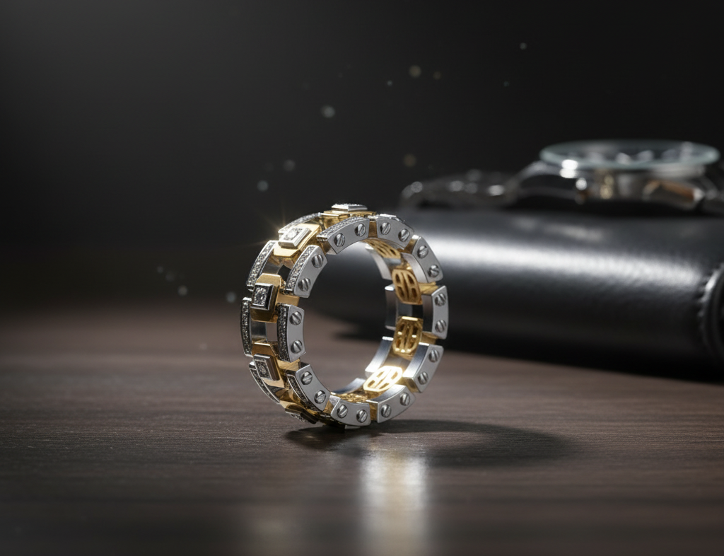 Men's Mechanical Hollow Two Tone Technology Ring