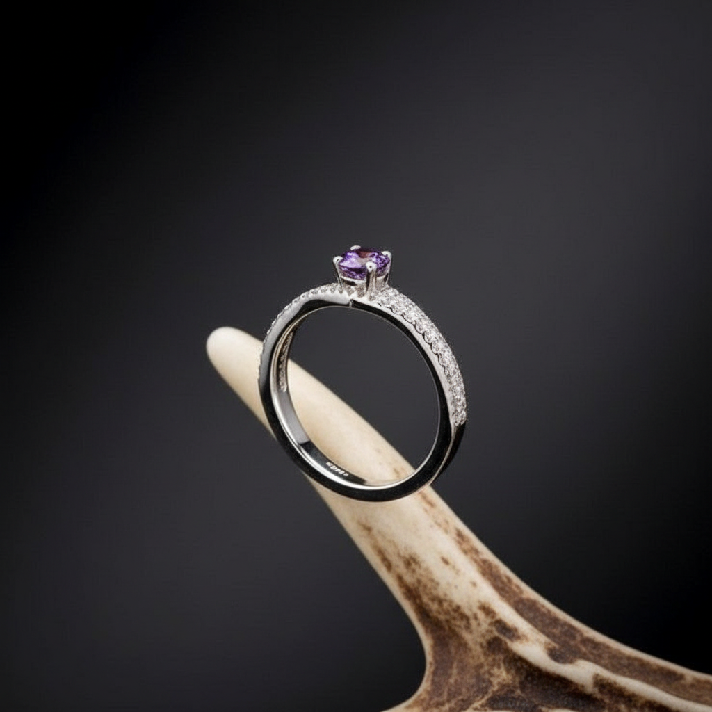 Sterling Silver Pear Shaped Purple Amethyst Ring