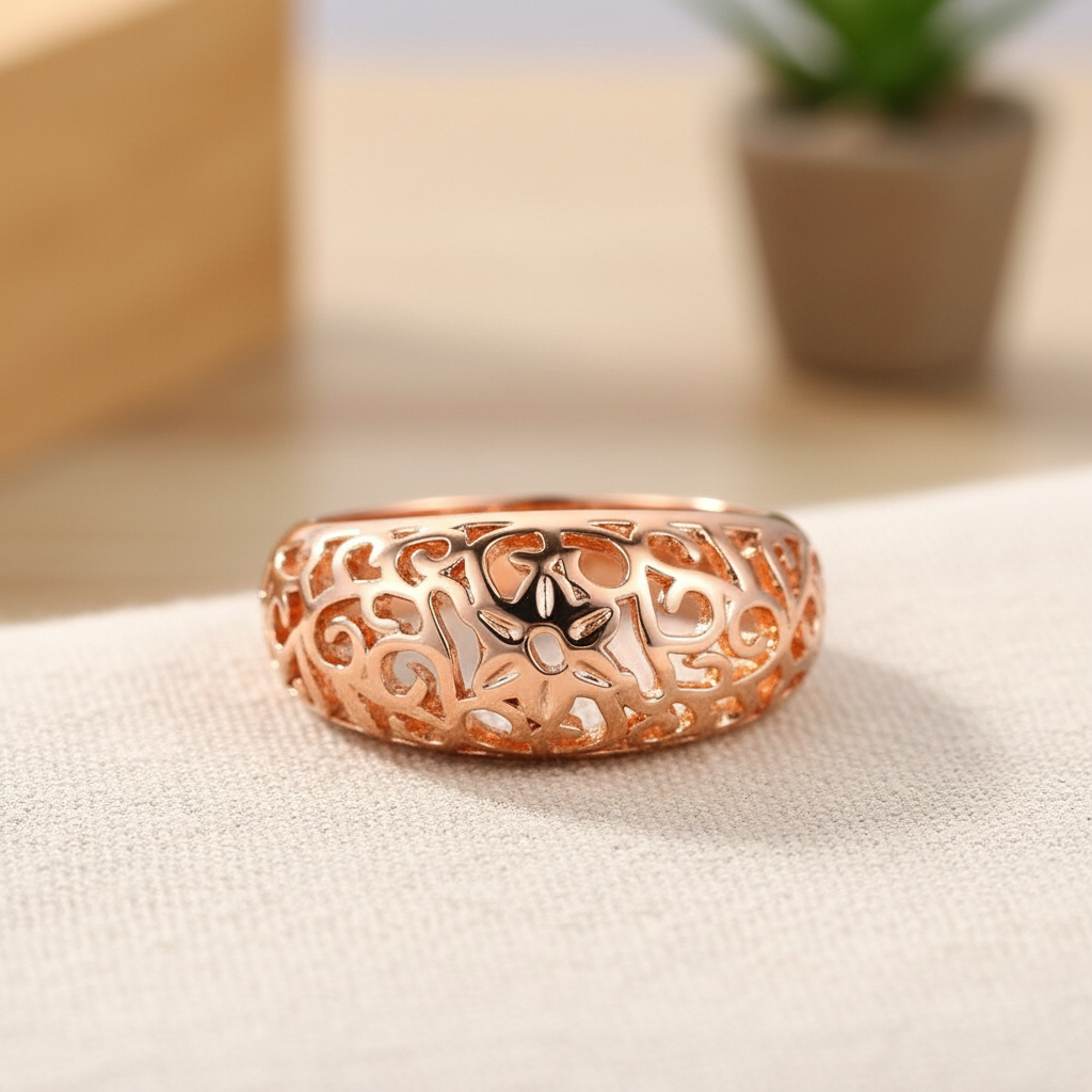 Rose Gold Floral Ring - Close Up 2