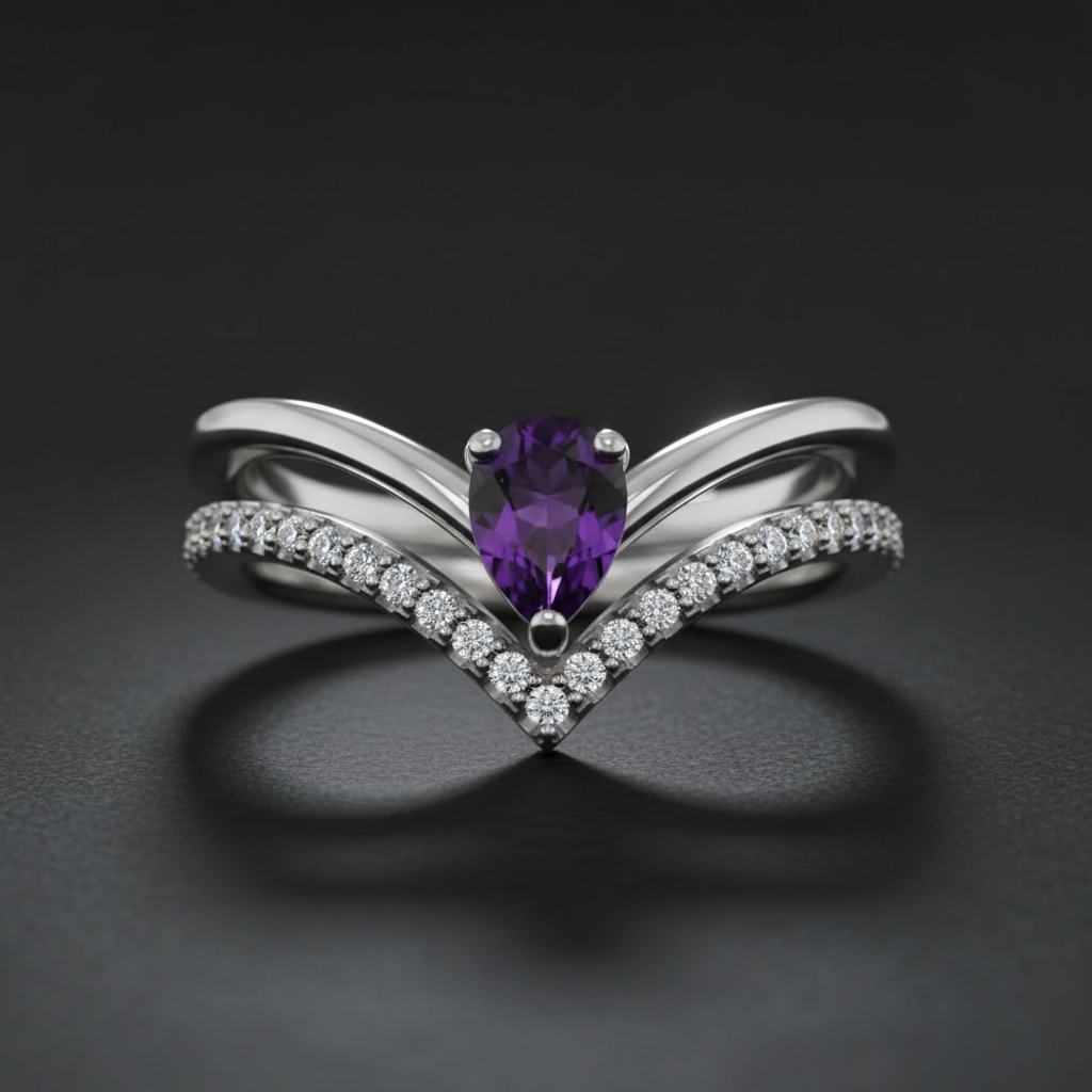 Sterling Silver Pear Shaped Purple Amethyst Ring