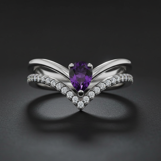 Sterling Silver Pear Shaped Purple Amethyst Ring