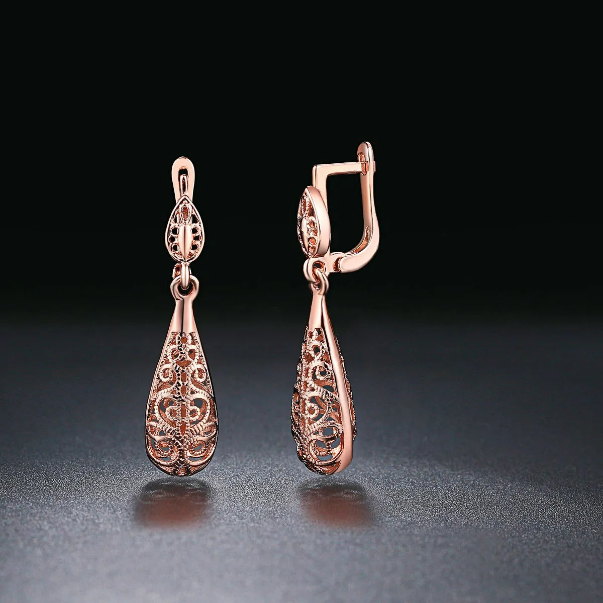 Hollow Teardrop Pear Rose Gold Earrings