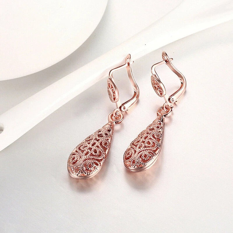Hollow Teardrop Pear Rose Gold Earrings