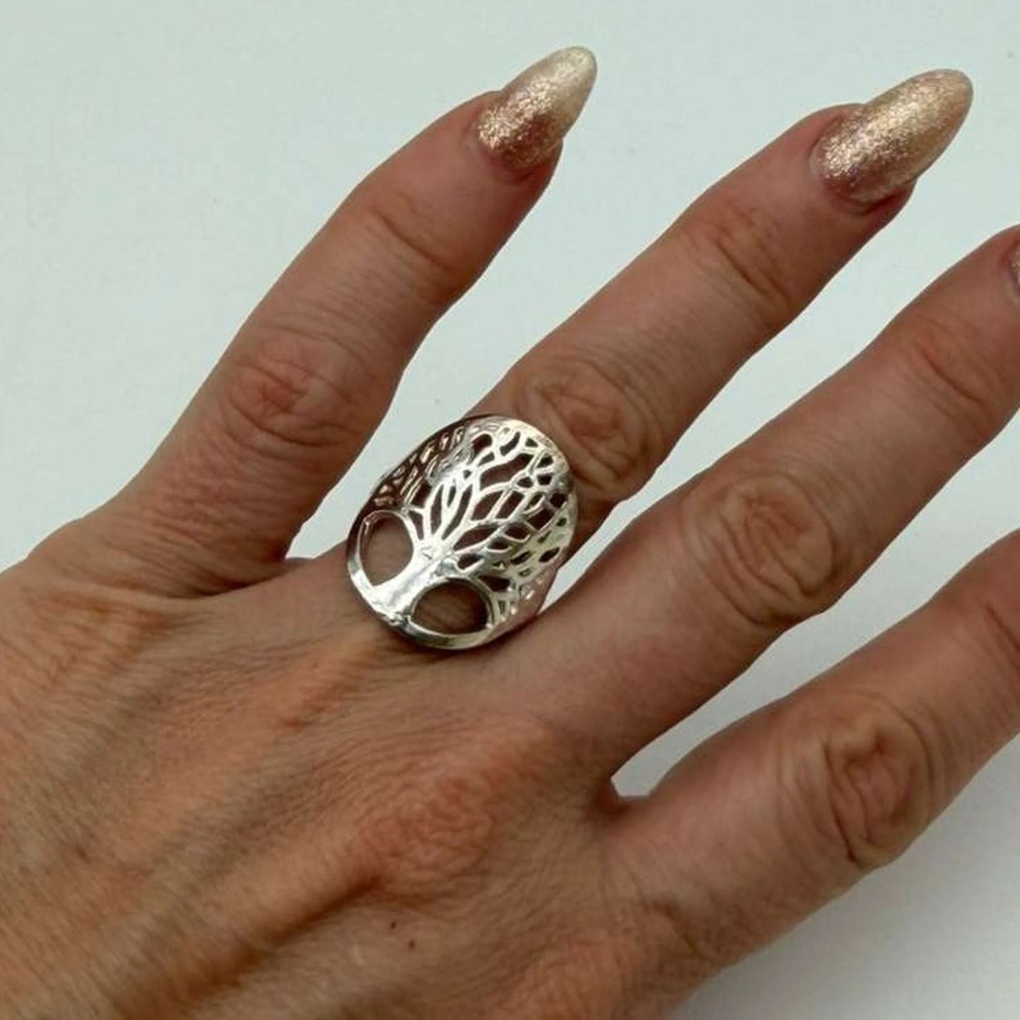 Retro 925 Sterling Silver Tree Of Life Hollow Ring