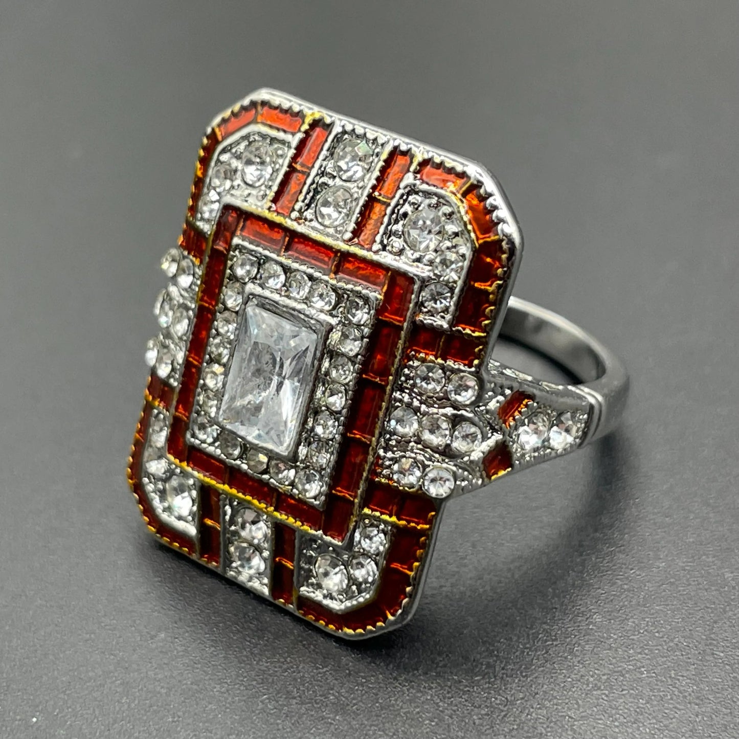 Vintage Art Deco Faux Ruby Sapphire & CZ Gemstone Ring