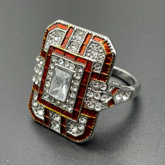 Vintage Art Deco Faux Ruby Sapphire & CZ Gemstone Ring
