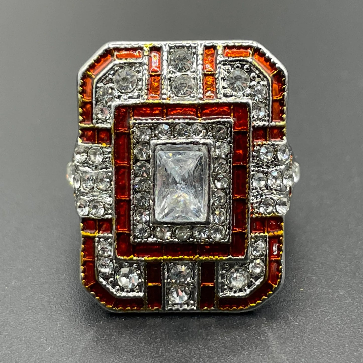 Vintage Art Deco Faux Ruby Sapphire & CZ Gemstone Ring