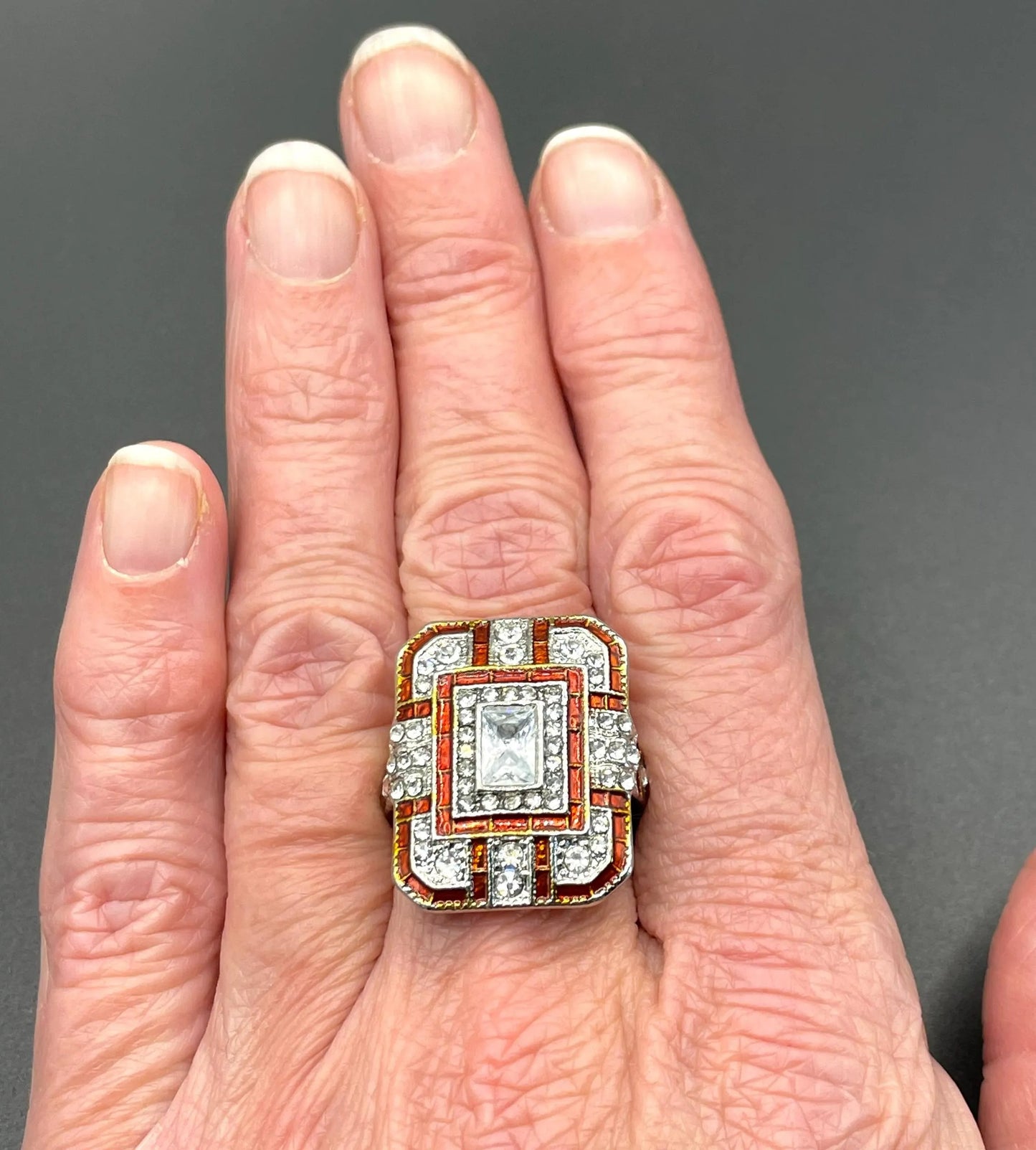 Vintage Art Deco Faux Ruby Sapphire & CZ Gemstone Ring