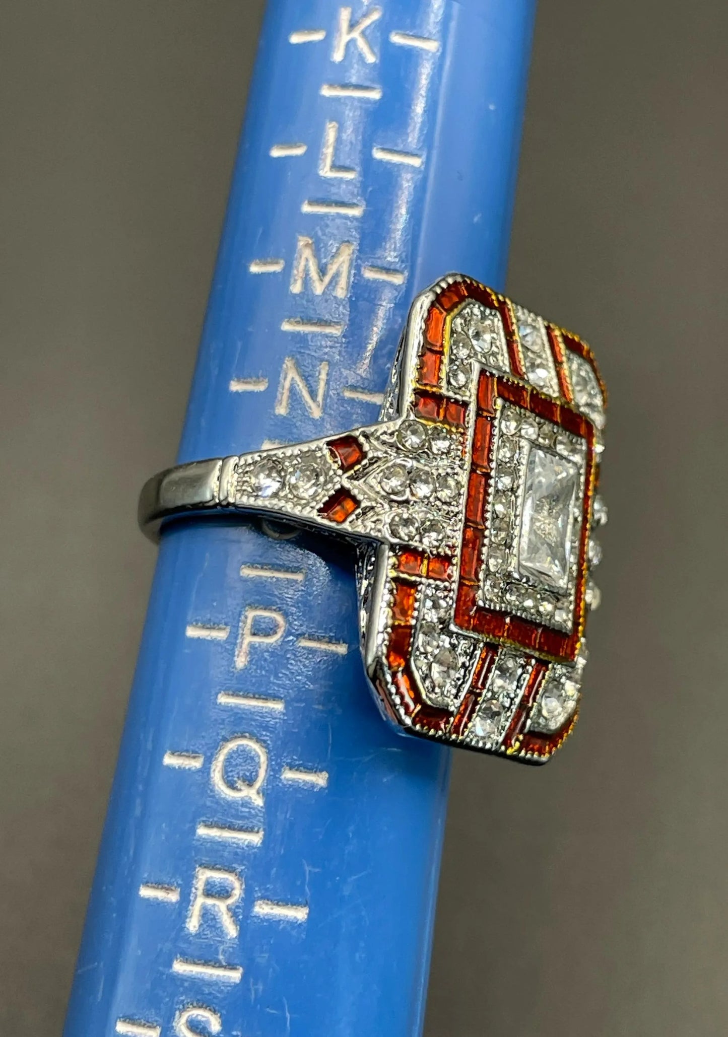 Vintage Art Deco Faux Ruby Sapphire & CZ Gemstone Ring