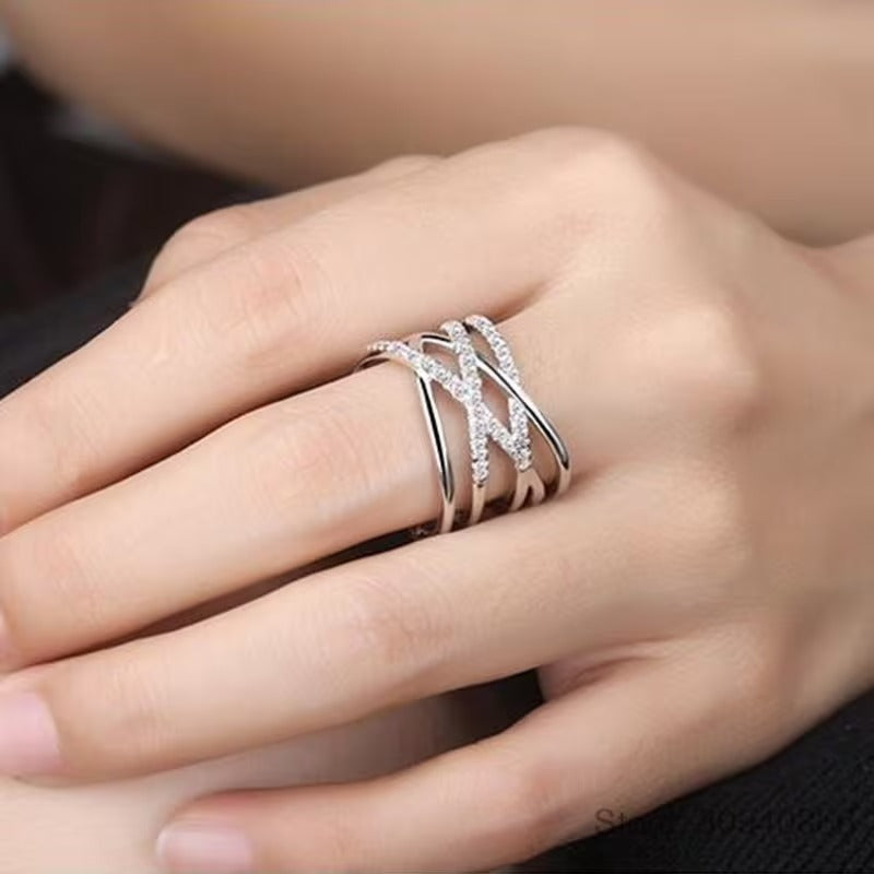 Stylish Silver Double Layer Overlapping Ring