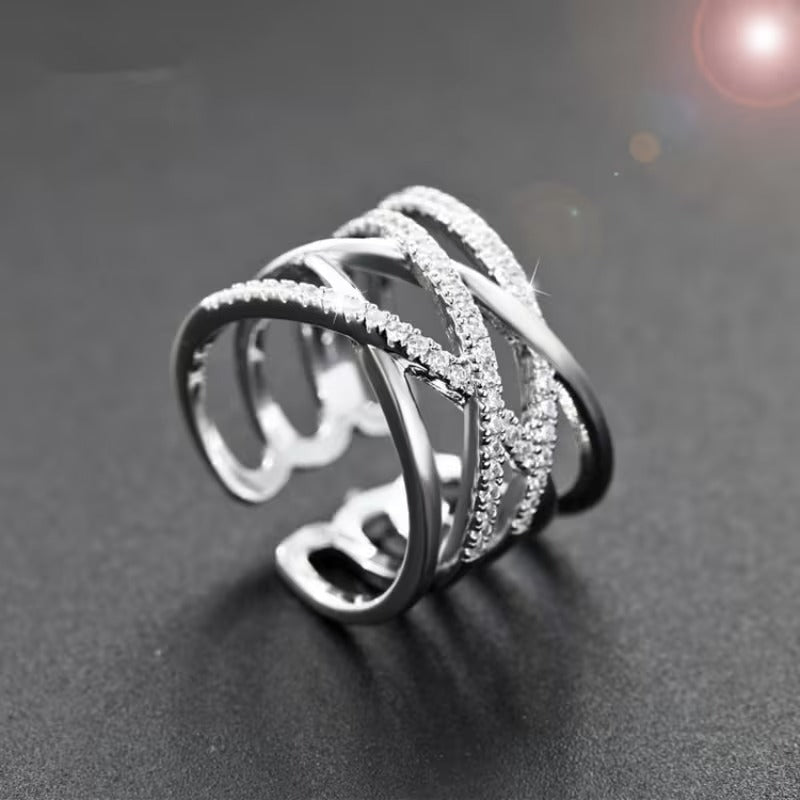 Stylish Silver Double Layer Overlapping Ring