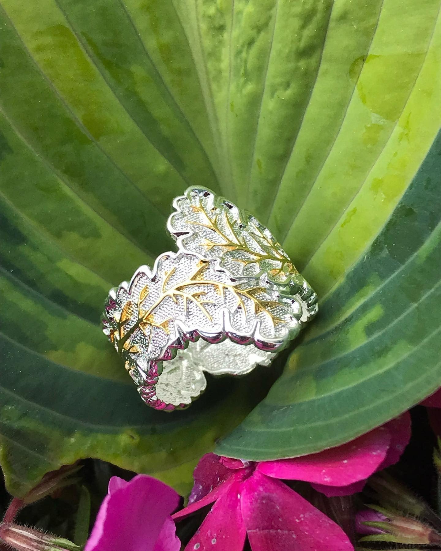 Handmade Antique Silver Carved Tree Leaf Vintage Ring