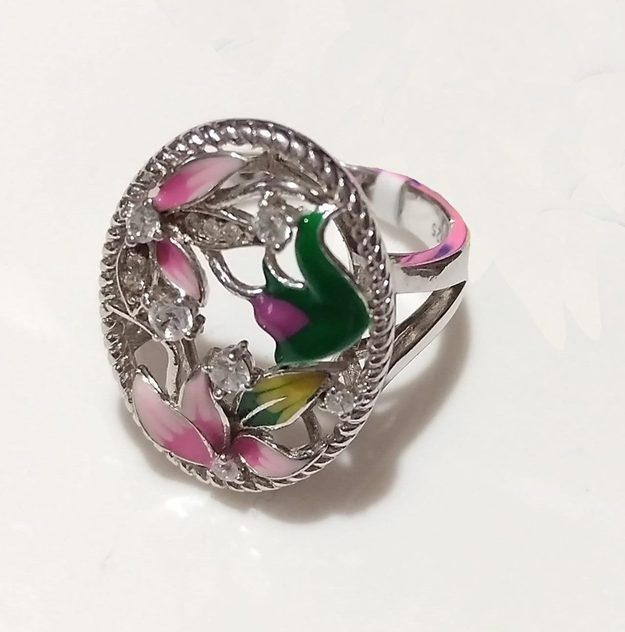 Handmade Lotus Blossom Flower Leaf Hollow Silver Ring