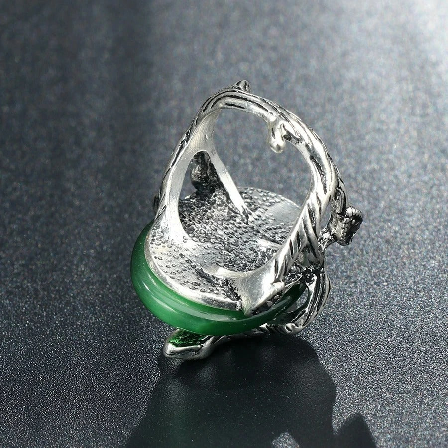 Vintage Handmade Austrian Green Blackened Silver Leaf Ring