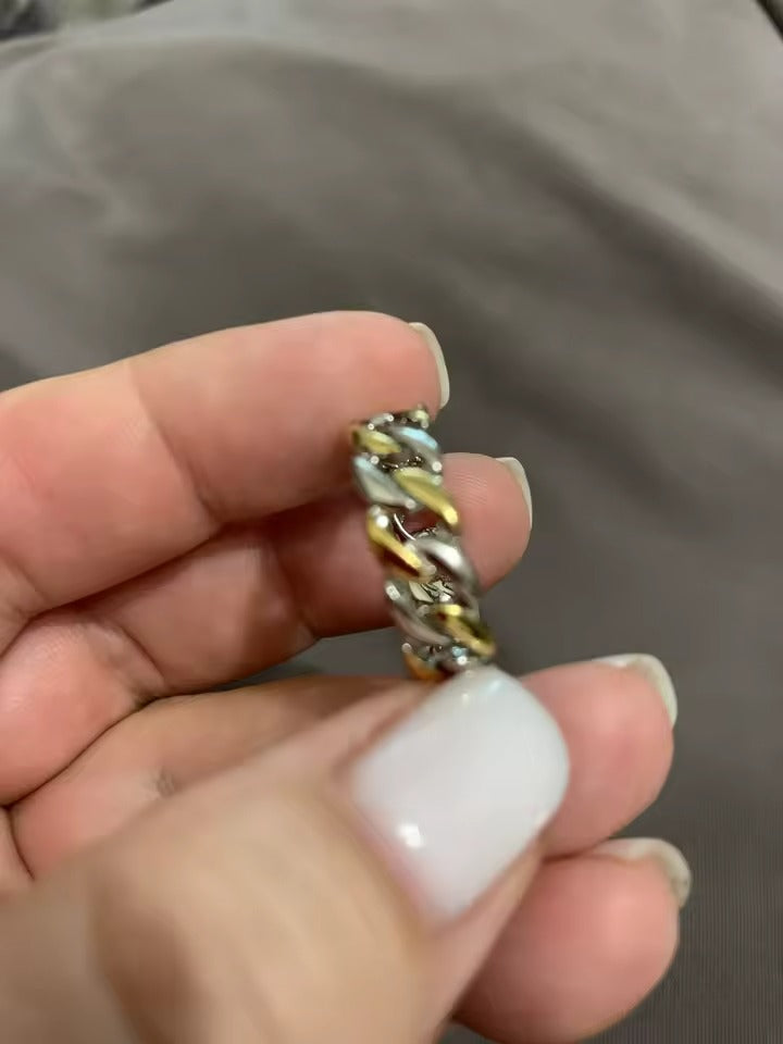 Men's S925 Silver Band 7mm Two-Tone Retro Chain Ring
