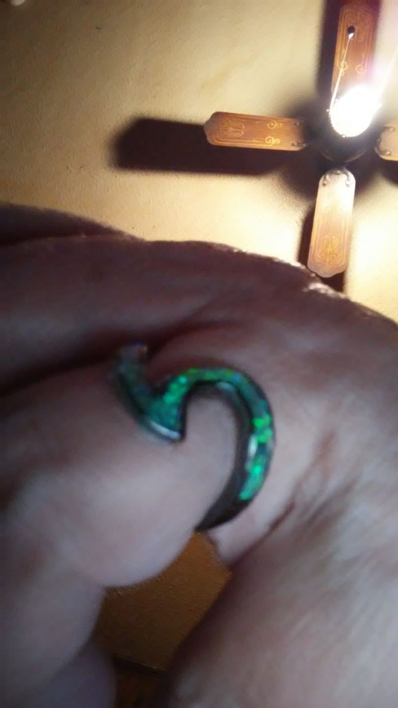 Unique Green Opal Wave Silver Ring
