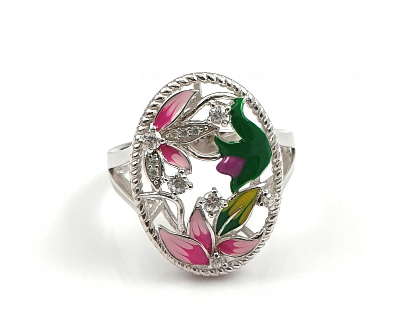 Handmade Lotus Blossom Flower Leaf Hollow Silver Ring