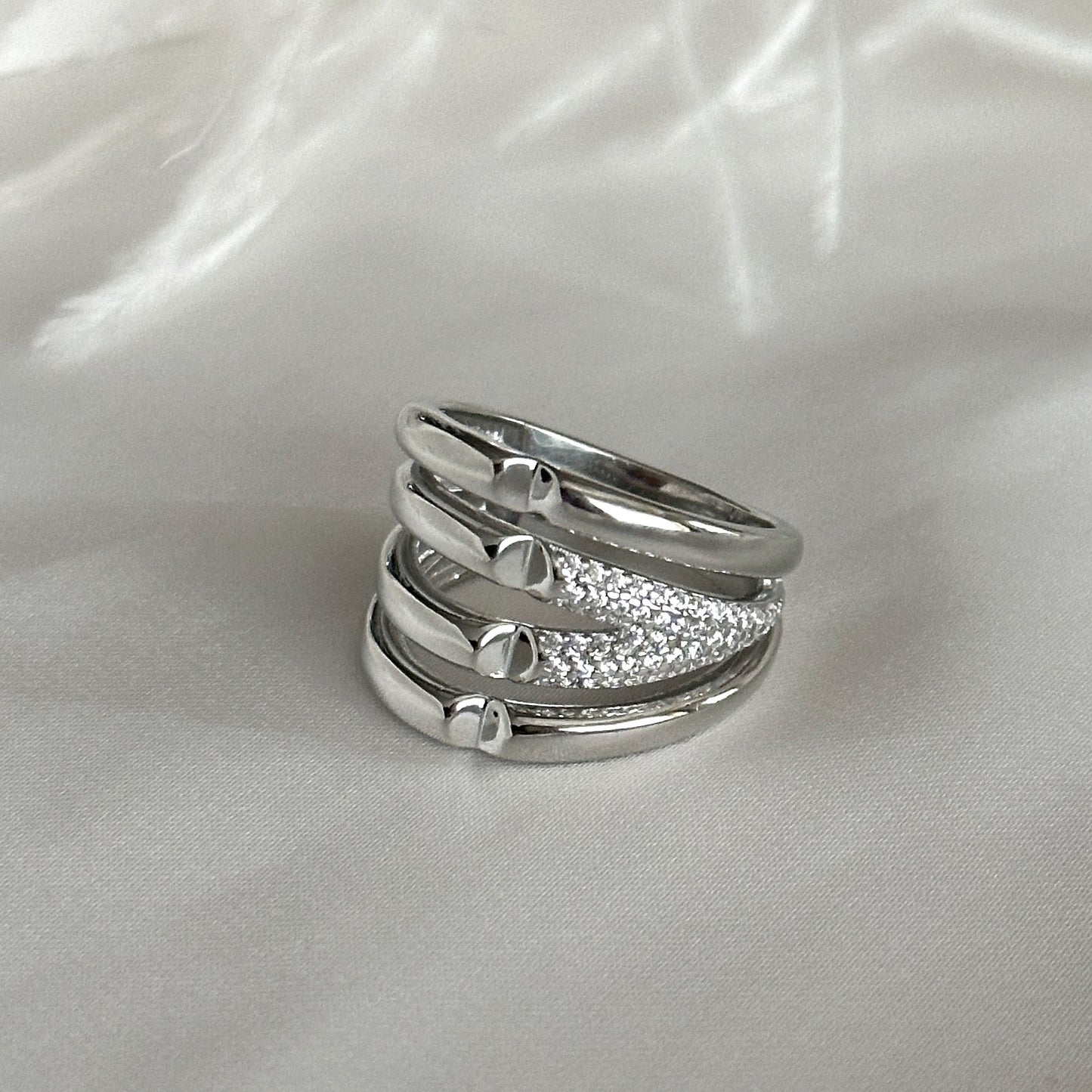 Silver Multi Band CZ Crystals Open Promise Ring