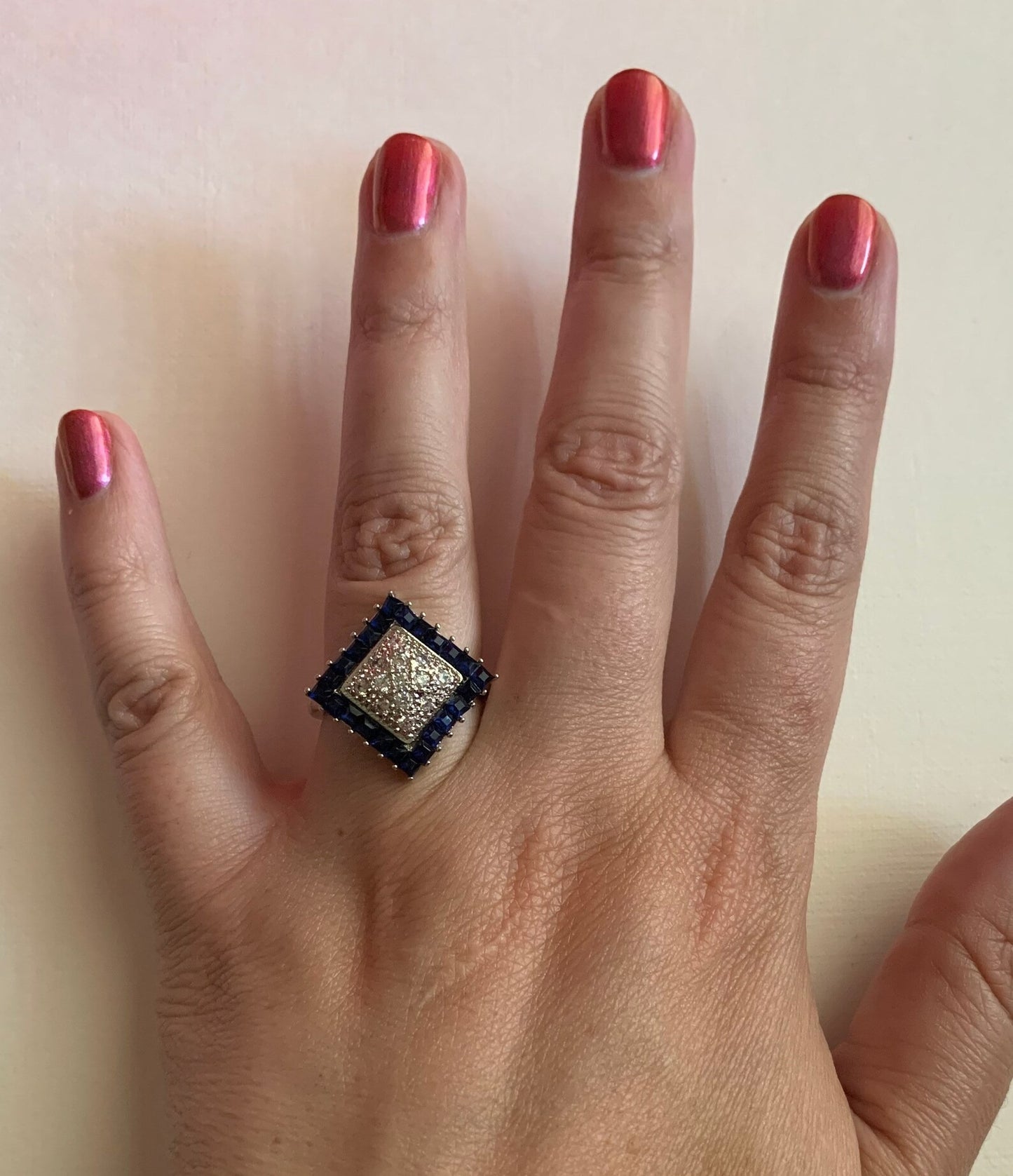 Art Deco Blue Faux Sapphire Vintage Silver Cluster Ring