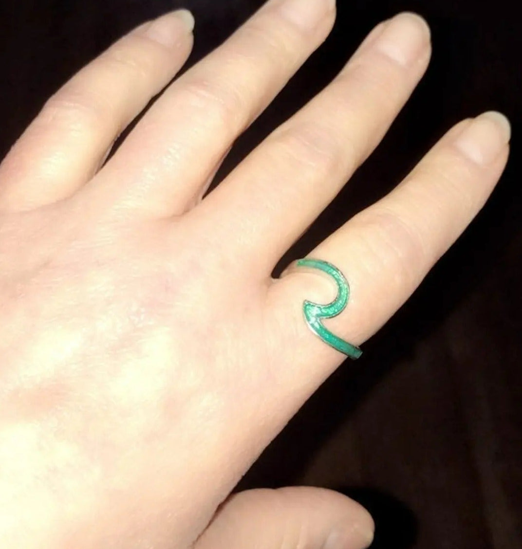 Unique Green Opal Wave Silver Ring