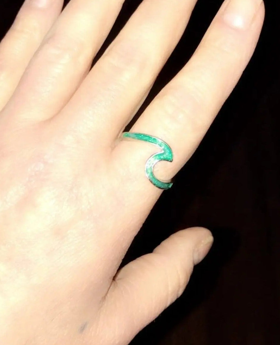 Unique Green Opal Wave Silver Ring