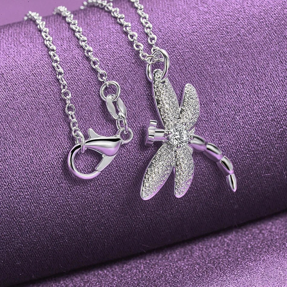 Dragonfly Pendant Necklace & Sterling Silver Earring Set