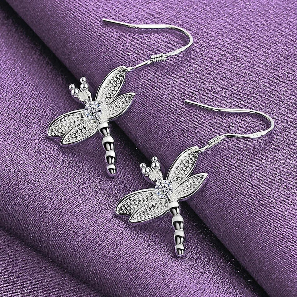 Dragonfly Pendant Necklace & Sterling Silver Earring Set