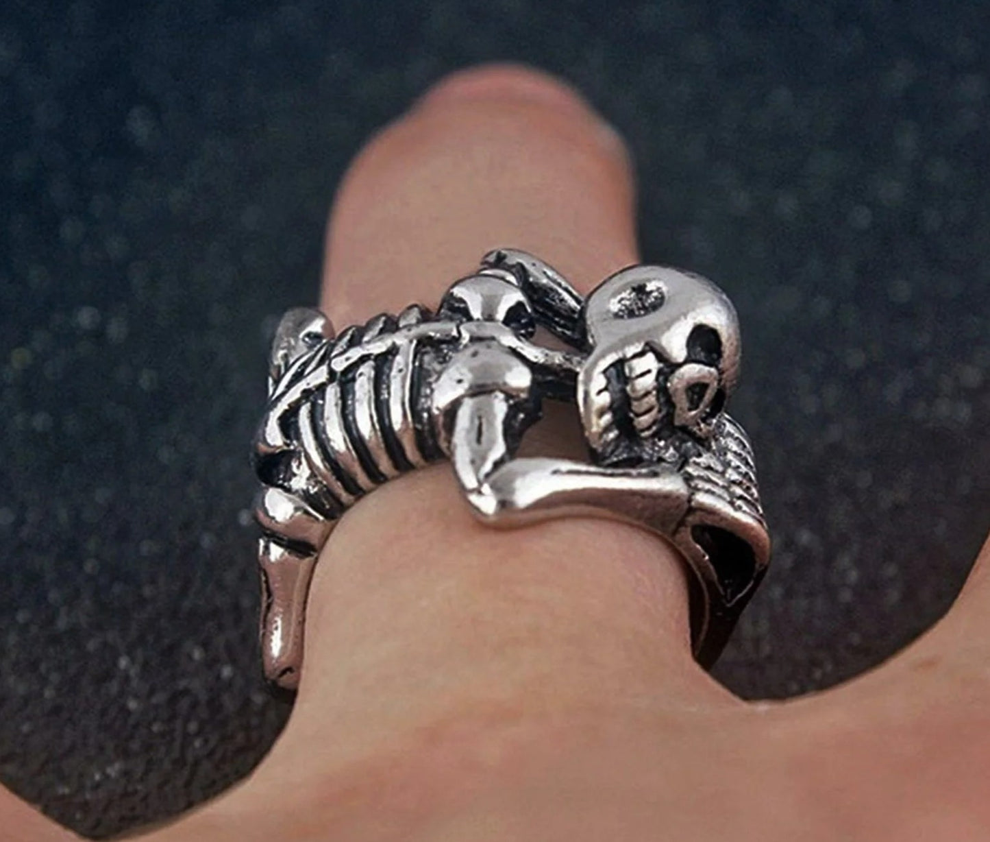 Silver Skull Skeleton Gothic Open Punk Rock Ring