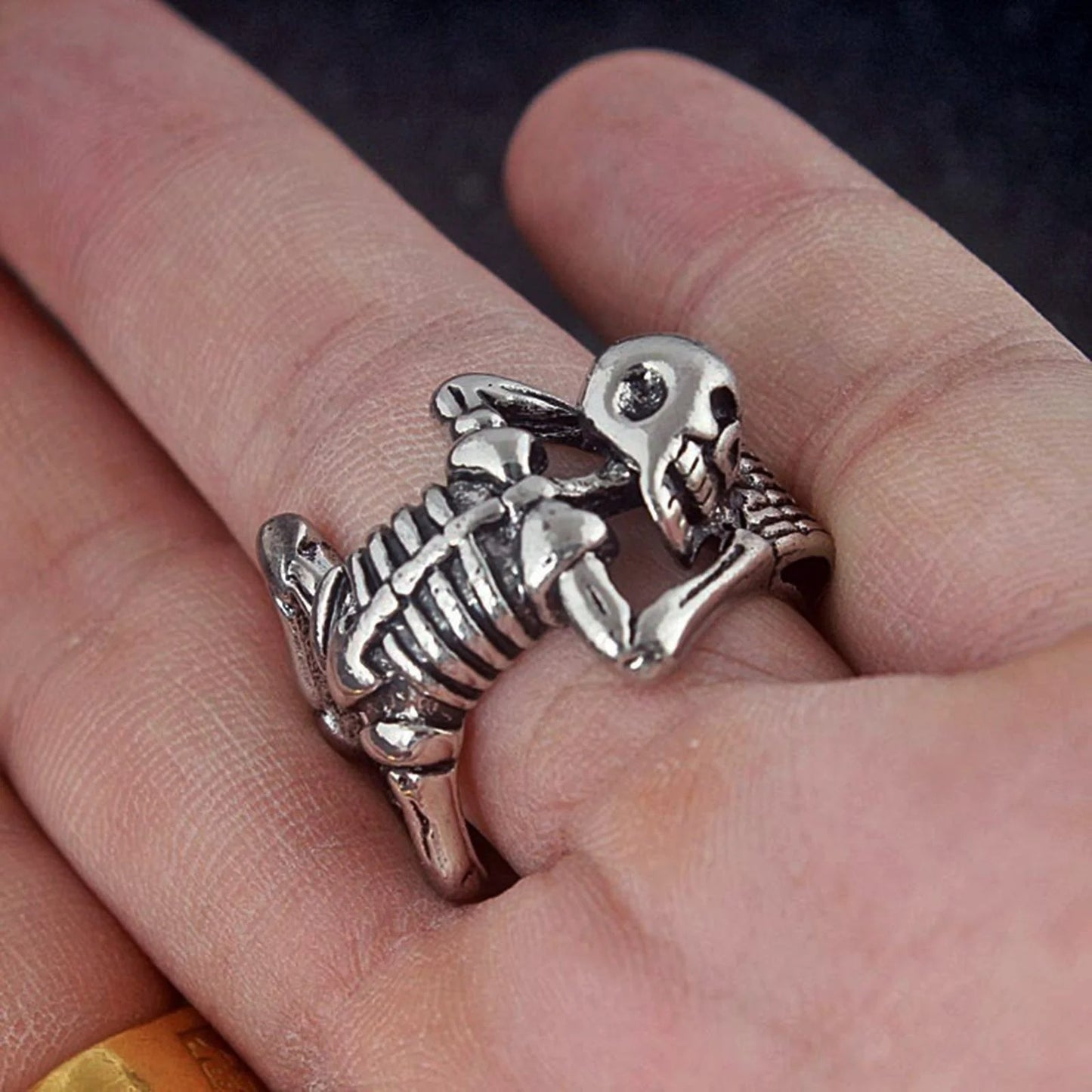 Silver Skull Skeleton Gothic Open Punk Rock Ring