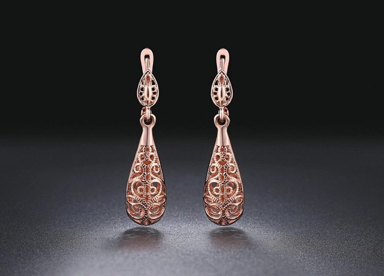 Hollow Teardrop Pear Rose Gold Earrings