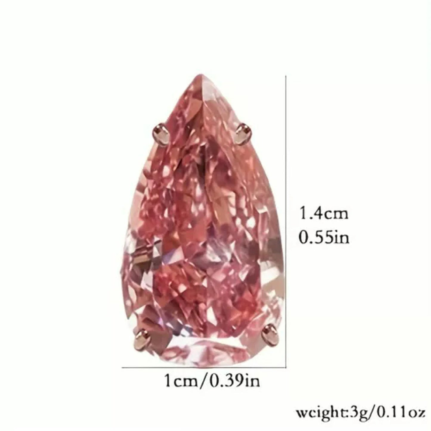 14mm Pink CZ Pear Cut Rose Gold Solitaire Teardrop Ring