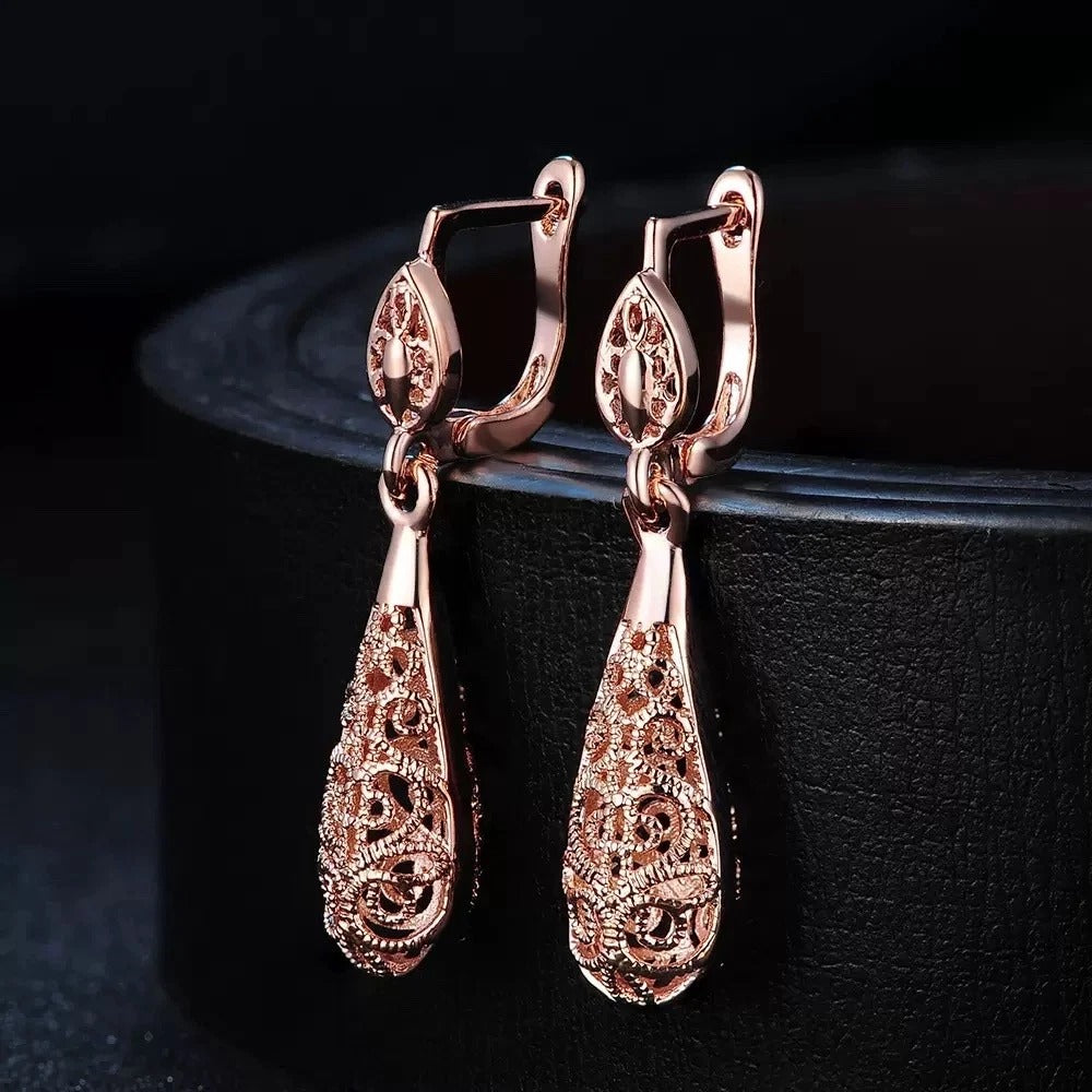 Hollow Teardrop Pear Rose Gold Earrings