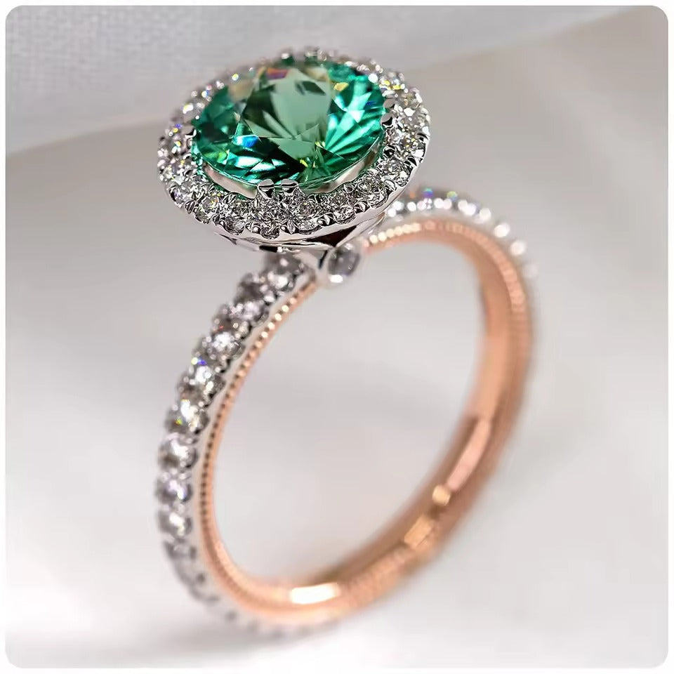 925 Sterling Silver Green Two Tone Micro Paved Noble Ring