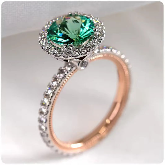925 Sterling Silver Green Two Tone Micro Paved Noble Ring