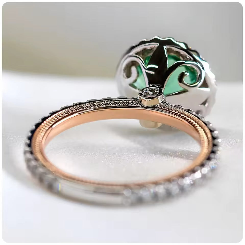 925 Sterling Silver Green Two Tone Micro Paved Noble Ring